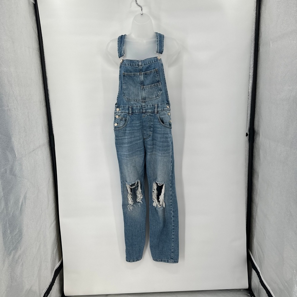 We The Free People Distressed Denim Overalls XS Grunge Indie Baggy Skater